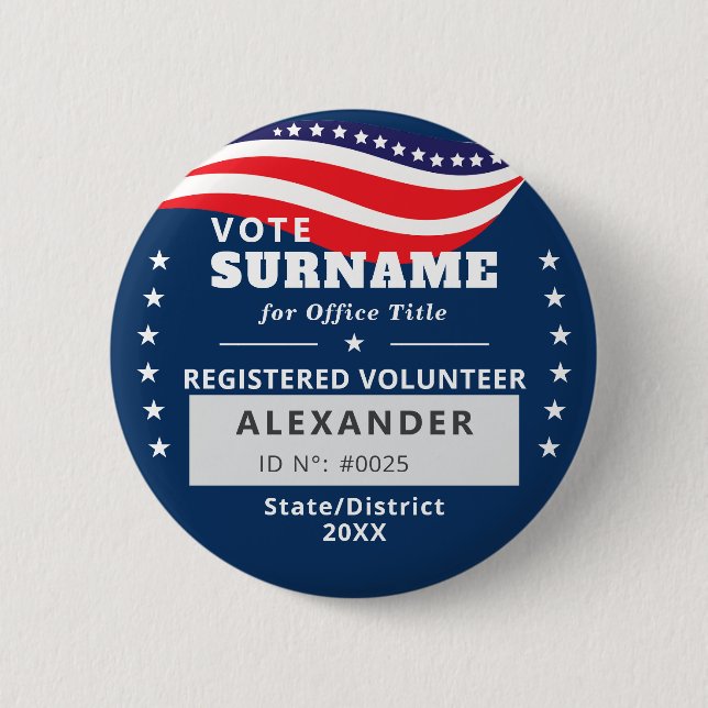 BLUE Authorized Volunteer 2026 Midterm Campaign ID Button (Front)