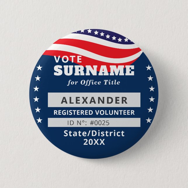 Blue Authorized Volunteer Election Campaign ID Button (Front)