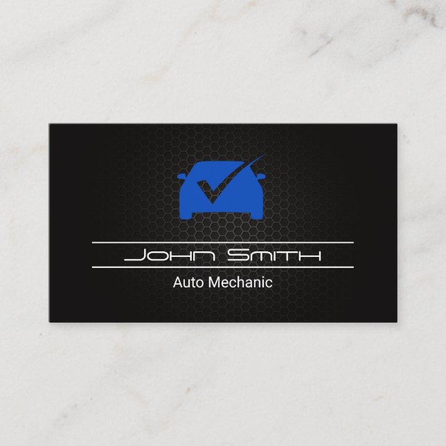 Blue Auto Logo Check Mark Business Card (Front)