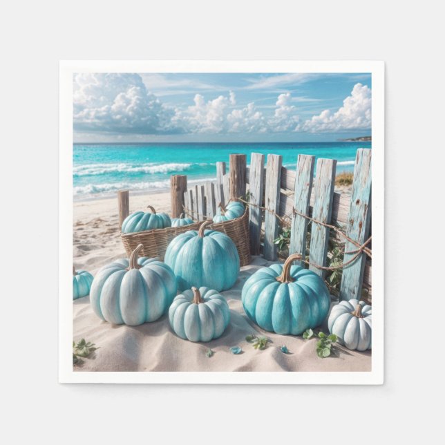Blue Autumn Beach Pumpkins Napkins (Front)