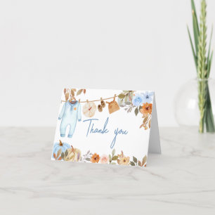 Blue Autumn Floral Pumpkin Baby Shower Thank You Card