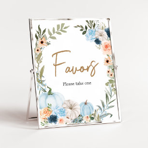 Blue Autumn Flowers Pumpkin Baby Shower Favors Poster