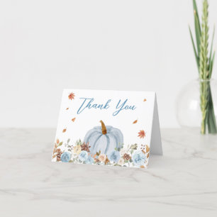 Blue Autumn Little Pumpkin Baby Shower Thank You Card