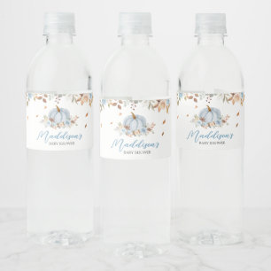 Blue Autumn Little Pumpkin Baby Shower Water Bottle Label