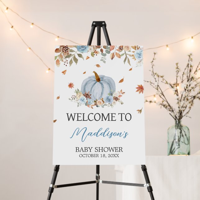 Blue Autumn Little Pumpkin Baby Welcome Sign (In Situ (Stand))