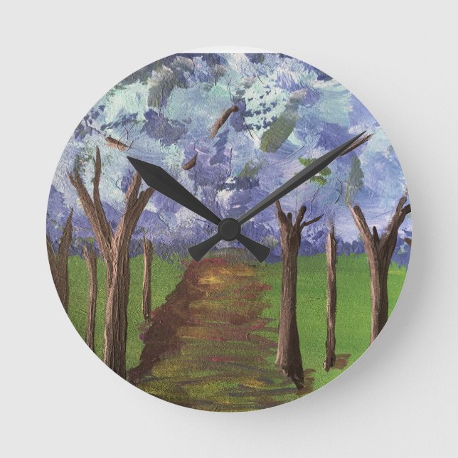 Blue Autumn Woods Round Clock (Front)