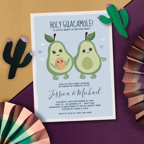 Blue Avocado Holy Guacamole Baby Shower Invitation