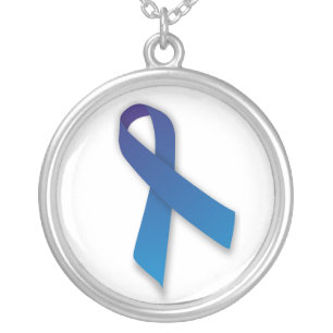 Blue Awareness and Remembrance Ribbon Silver Plated Necklace