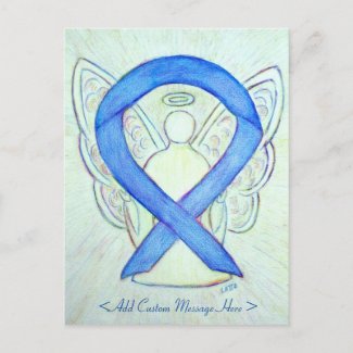 Blue Awareness Ribbon Angel Art Custom Postcard