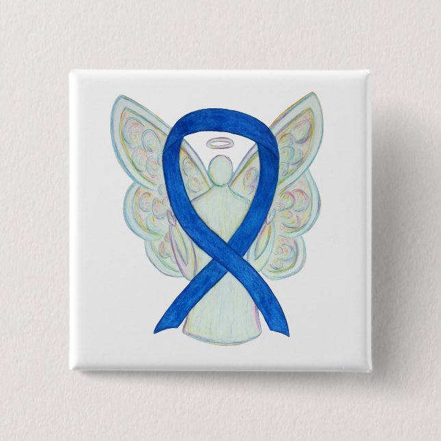 Blue Awareness Ribbon Angel Custom Art Buttons (Front)