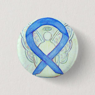 Blue Awareness Ribbon Angel Custom Art Buttons