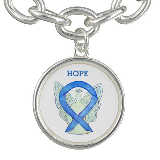 Blue Awareness Ribbon Angel Custom Charm Bracelet (Design)