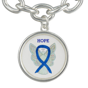 Blue Awareness Ribbon Angel Custom Charm Bracelets