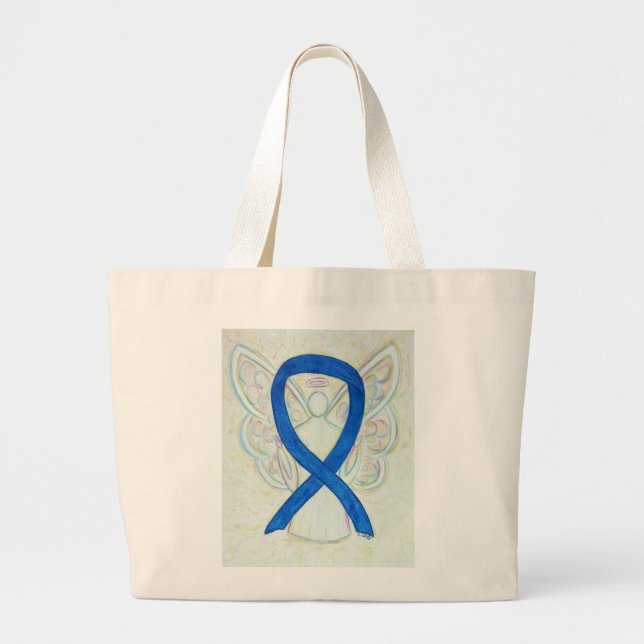 Blue Awareness Ribbon Angel Custom Tote Bag (Front)