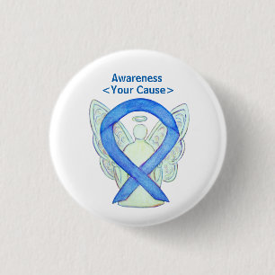 Blue Awareness Ribbon Angel Customized Button Pins