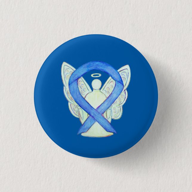 Blue Awareness Ribbon Angel Customized Button Pins (Front)