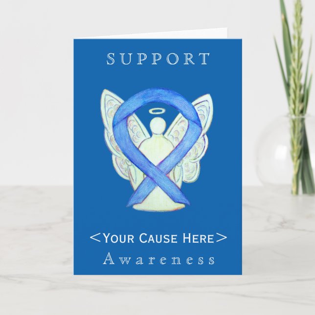 Blue Awareness Ribbon Angel Customized Card (Front)