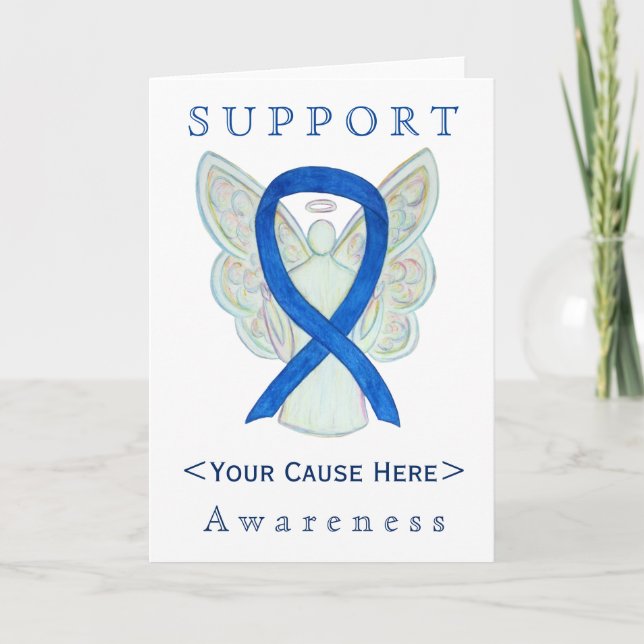 Blue Awareness Ribbon Angel Customized Card (Front)