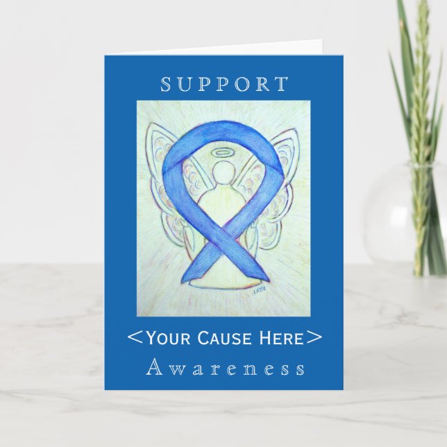 Blue Awareness Ribbon Angel Customized Card (Front)