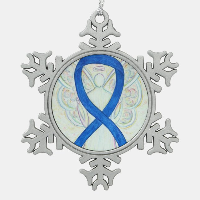 Blue Awareness Ribbon Angel Customized Ornament (Front)