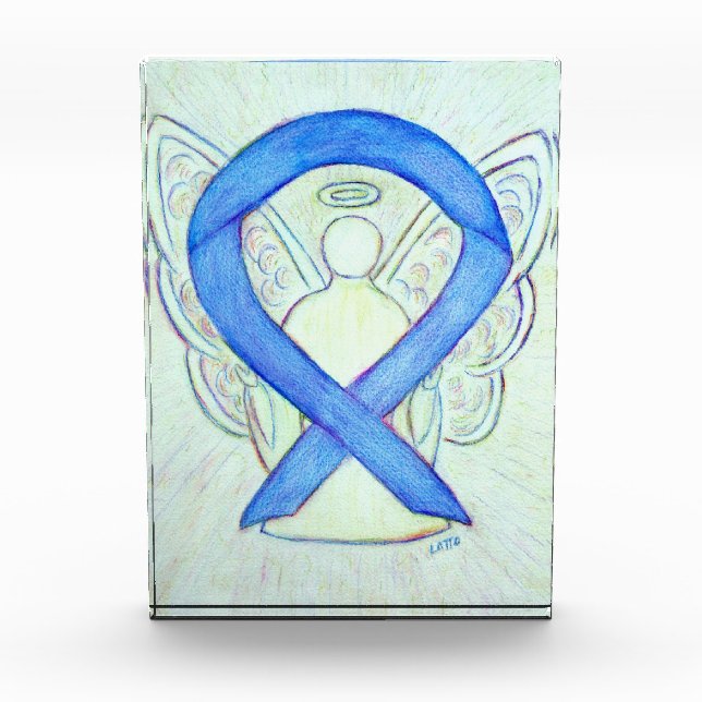 Blue Awareness Ribbon Angel Paperweight Award  (Front)
