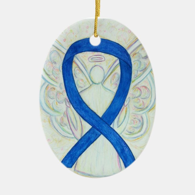 Blue Awareness Ribbon Angel Pendant Ornament (Front)
