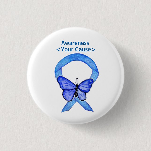 Blue Awareness Ribbon Art Customized Message Pins (Front)