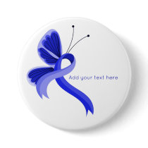Blue Awareness Ribbon Butterfly  Button