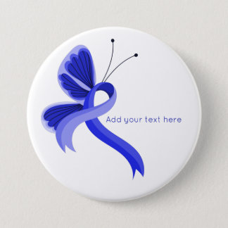 Blue Awareness Ribbon Butterfly  Button