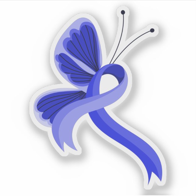 Blue Awareness Ribbon Butterfly Coffee Mug Sticker (Front)