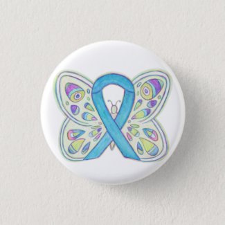 Blue Awareness Ribbon Butterfly Custom Art Buttons