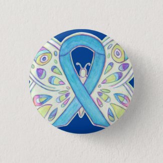 Blue Awareness Ribbon Butterfly Custom Button Pin