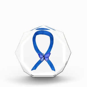 Blue Awareness Ribbon Butterfly Paperweight Award 