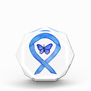 Blue Awareness Ribbon Butterfly Paperweight Award