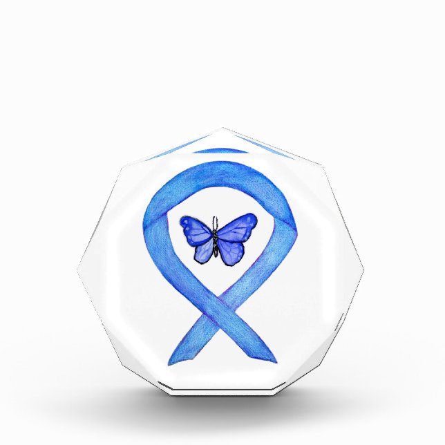 Blue Awareness Ribbon Butterfly Paperweight Award  (Front)