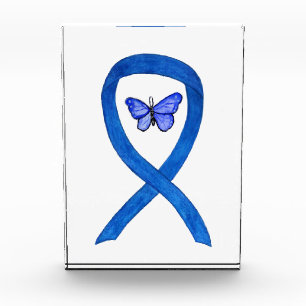 Blue Awareness Ribbon Butterfly Paperweight Award