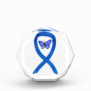 Blue Awareness Ribbon Butterfly Paperweight Award