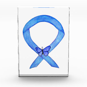 Blue Awareness Ribbon Butterfly Paperweight Award