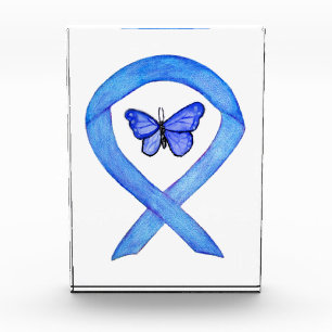 Blue Awareness Ribbon Butterfly Paperweight Award 
