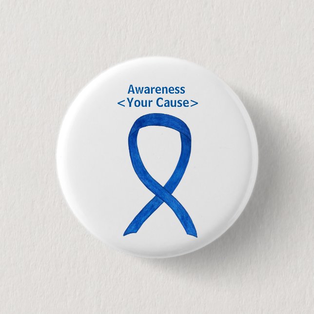 Blue Awareness Ribbon Custom Message Button Pins (Front)