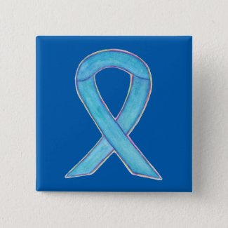 Blue Awareness Ribbon Custom Pin Buttons