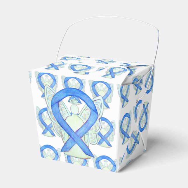 Blue Awareness Ribbon Custom Take Out Favor Boxes (Front Side)