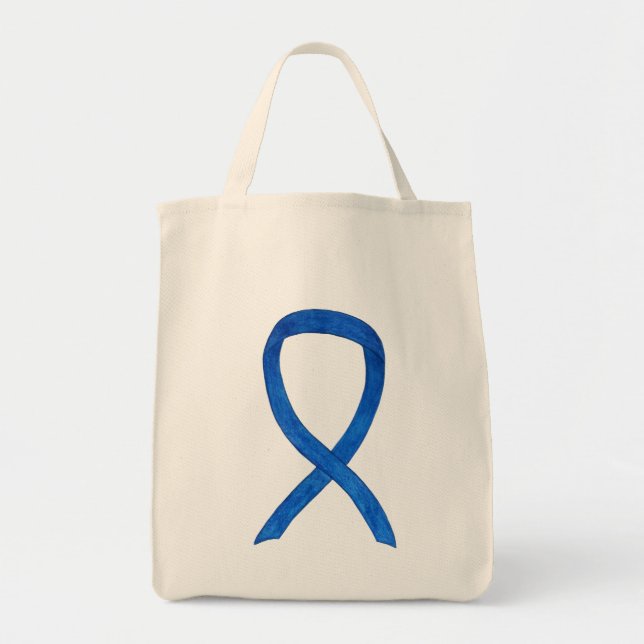 Blue Awareness Ribbon Custom Tote Bag (Front)