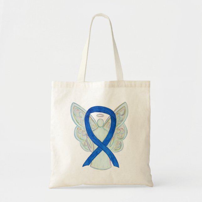 Blue Awareness Ribbon Custom Tote Bag (Front)