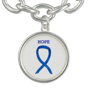 Blue Awareness Ribbon Custom Word Charm Bracelets