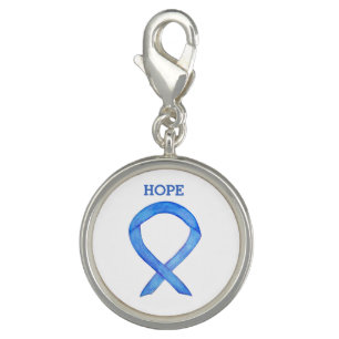 Blue Awareness Ribbon Custom Words Bracelet Charms