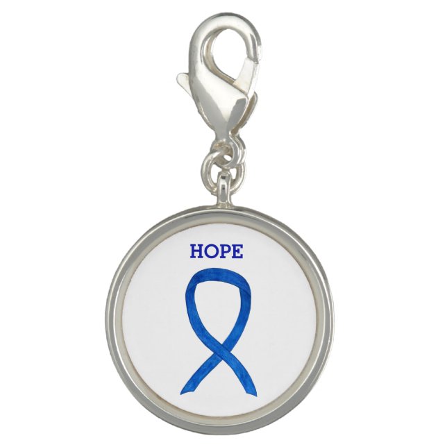 Blue Awareness Ribbon Custom Words Bracelet Charms (Front)