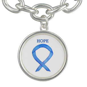 Blue Awareness Ribbon Custom Words Charm Bracelets