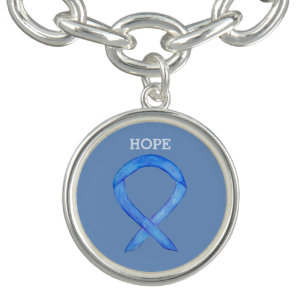 Blue Awareness Ribbon Custom Words Charm Bracelets