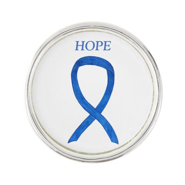 Blue Awareness Ribbon Custom Words Lapel Pins (Front)